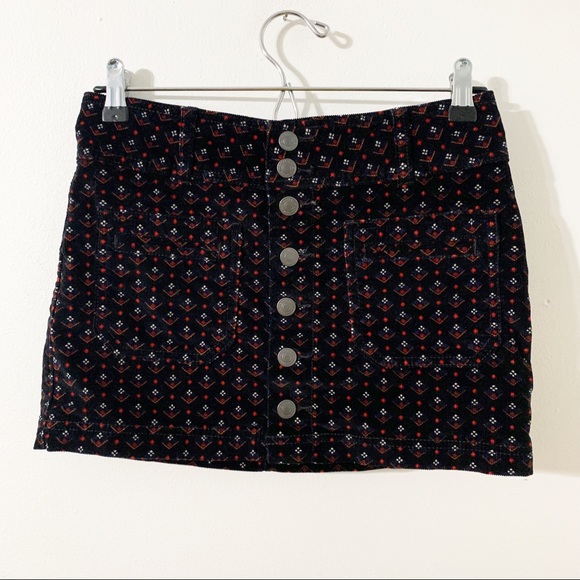 Free People We the Free Button Front Corduroy Mini Skirt Floral GeometricPattern - Picture 6 of 12